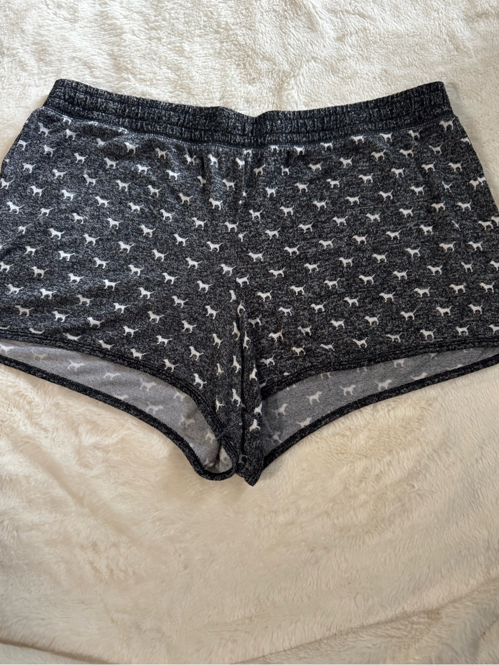 PINK Victoria's Secret Charcoal Heather Lounge Shorts with White Dog Print